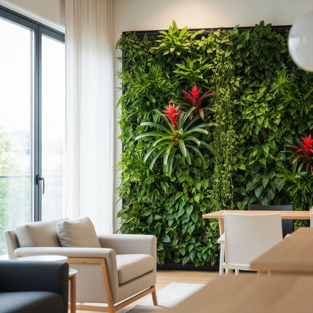 Residential indoor vertical garden with tropical plants