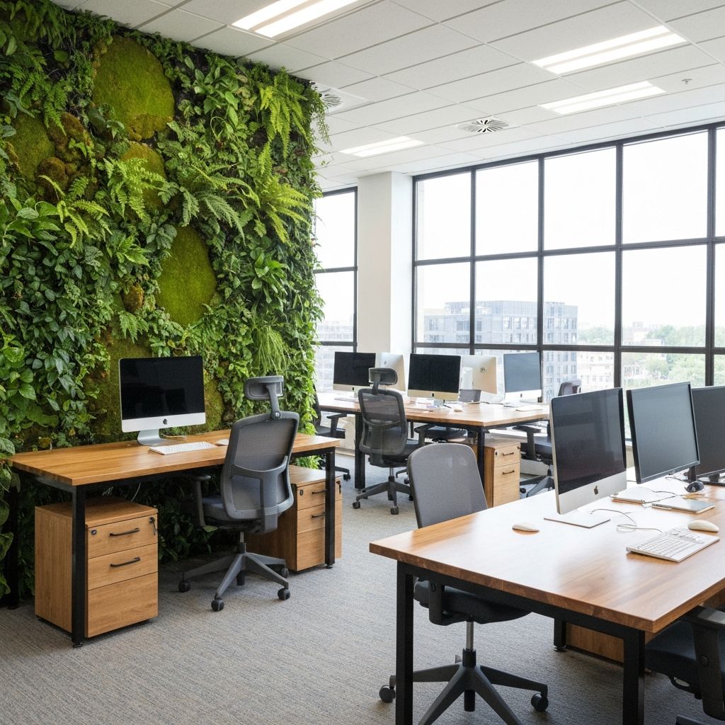 Living plant wall in a creative workspace office